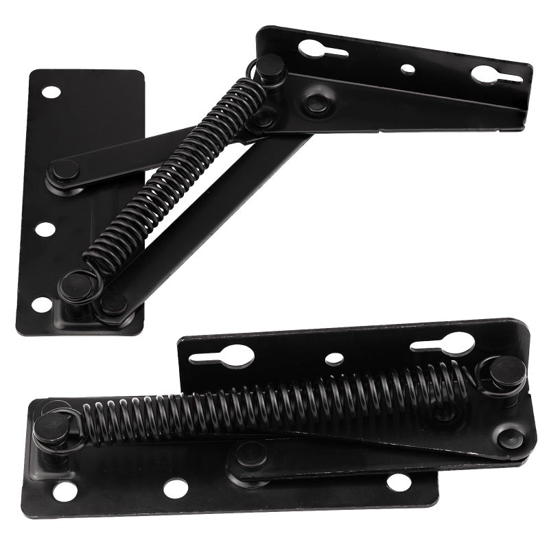 JPKTA 2 Pcs 80 Degree Bench Seat Hinge Foldable Lifting Bracket Heavy Duty Black Spring Hinges Widely Used in Toy Box Chest,Piano Stool,Folding Sofa Bed Corner Cabinet,Furniture Storage Support Hinges - Image 1