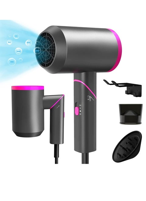 1900W Professional Ionic Hair Dryer - Fast drying, temperature control, low noise, includes hair diffuser and concentrator for perfect styling 1900W, foldable
