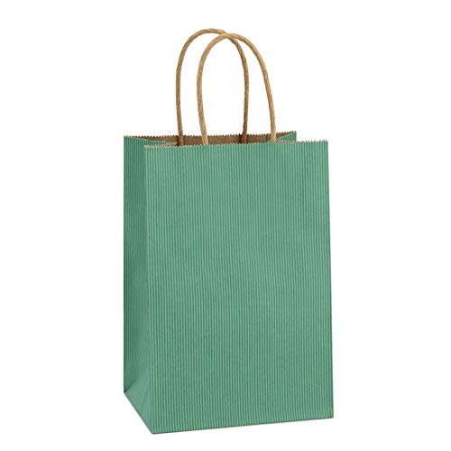 BagDream Kraft Paper Bags 100Pcs 525x3x8 Inches Small Kraft Gift Bags with Handles Bulk for Shopping Party Favor Retail Merchandise Business Green Striped Paper Sacks