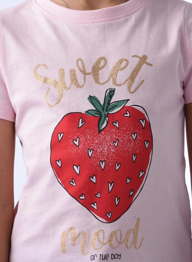victor and jane Strawberry Print Short Sleeves T-Shirt by Styli