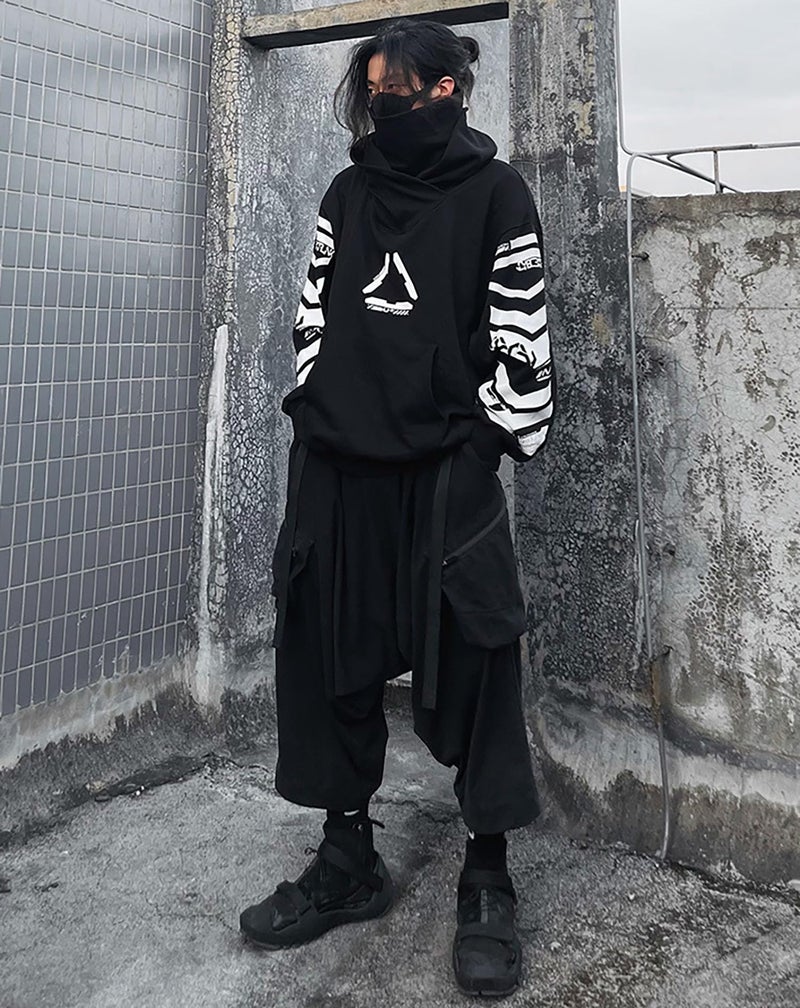 Niepce Inc Techwear Streetwear Graphic Hoodies with Neck Gaiter for Men (Black-h25, Medium) - Image 2