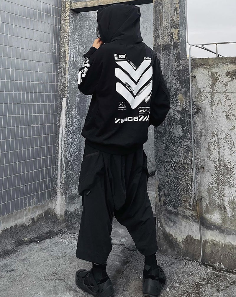 Niepce Inc Techwear Streetwear Graphic Hoodies with Neck Gaiter for Men (Black-h25, Medium) - Image 5
