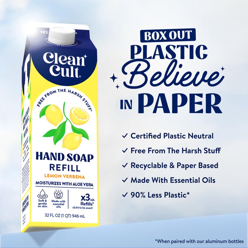 Cleancult Liquid Hand Soap Refills - Lemon Verbena - Moisturizes Dry & Sensitive Skin - Made with Aloe Vera & Essential Oils - Eco Friendly - Paper-Based Packaging - 32 oz/3 Pack - Image 2