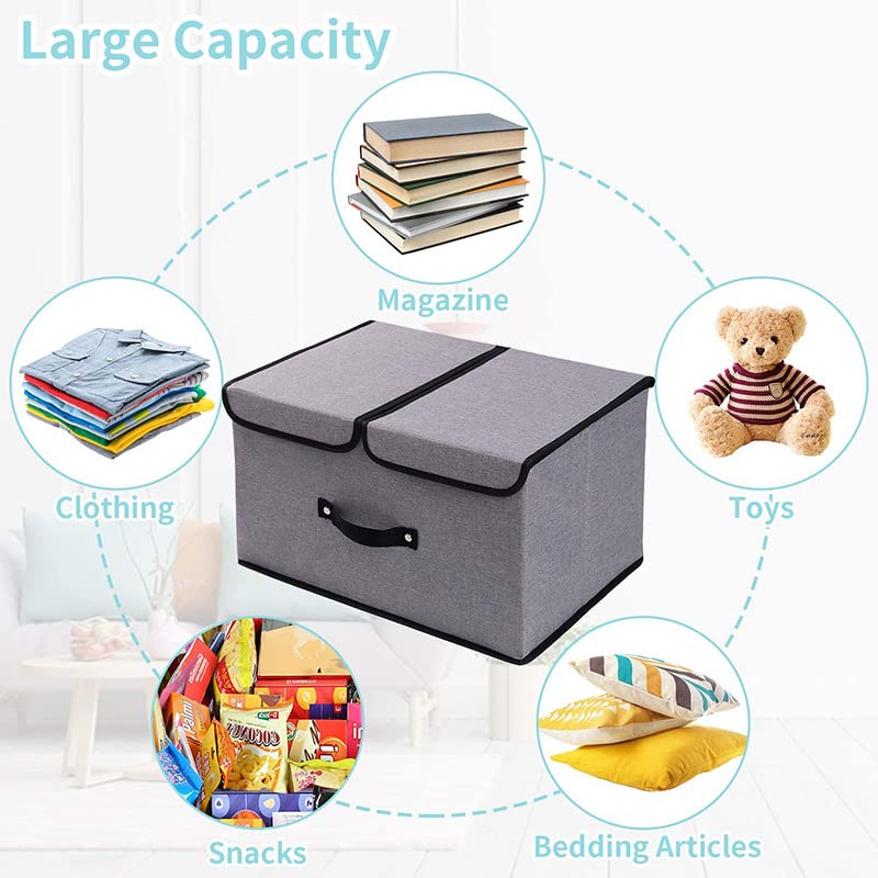 Trendegic Foldable Storage Basket Bin Closet Drawer Organizer Box with Double Lid Cover and Handle for Home Office Undergarments Closet Toys 1 PCS 36 X 25 X 16 CM - Image 3