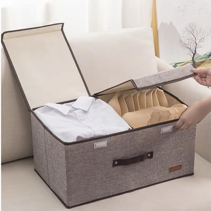 Trendegic Foldable Storage Basket Bin Closet Drawer Organizer Box with Double Lid Cover and Handle for Home Office Undergarments Closet Toys 1 PCS 36 X 25 X 16 CM - Image 1