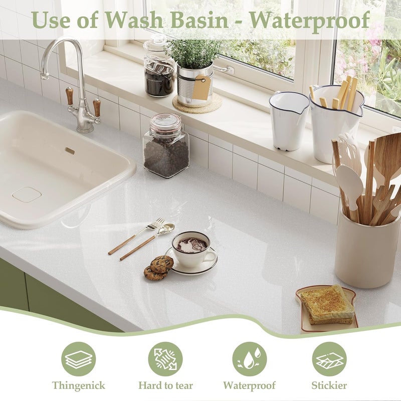 TANONE White Contact Paper Glossy Peel and Stick - White Wallpaper Self Adhesive Removable Thicken Waterproof for Kitchen Cabinet Countertop - Furniture Decorative Vinyl Paper Shiny 15.7'' x 78.7'' - Image 2