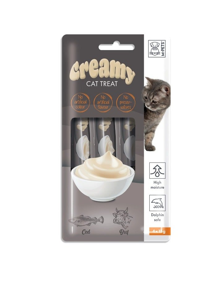 mpets Creamy Treats for Cats – Cod & Beef 4x15g (60g) - Image 1