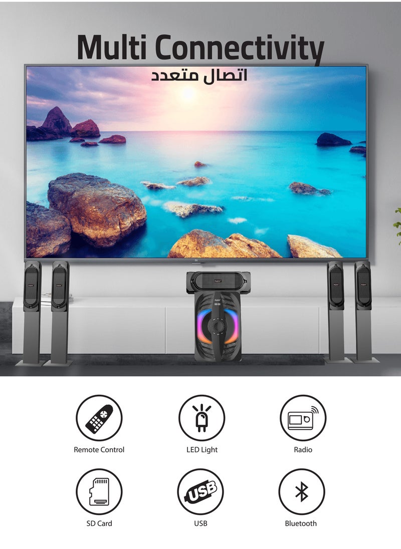 فليكسي **نظام مكبر صوت مسرح منزلي Flexy 5.1 - 20000 PMPO، Dolby Digital، بلوتوث، USB/SD، إضاءة LED، راديو FM، جهاز تحكم عن بعد، مكبر صوت قوي، ضمان لمدة عامين**  - Image 4