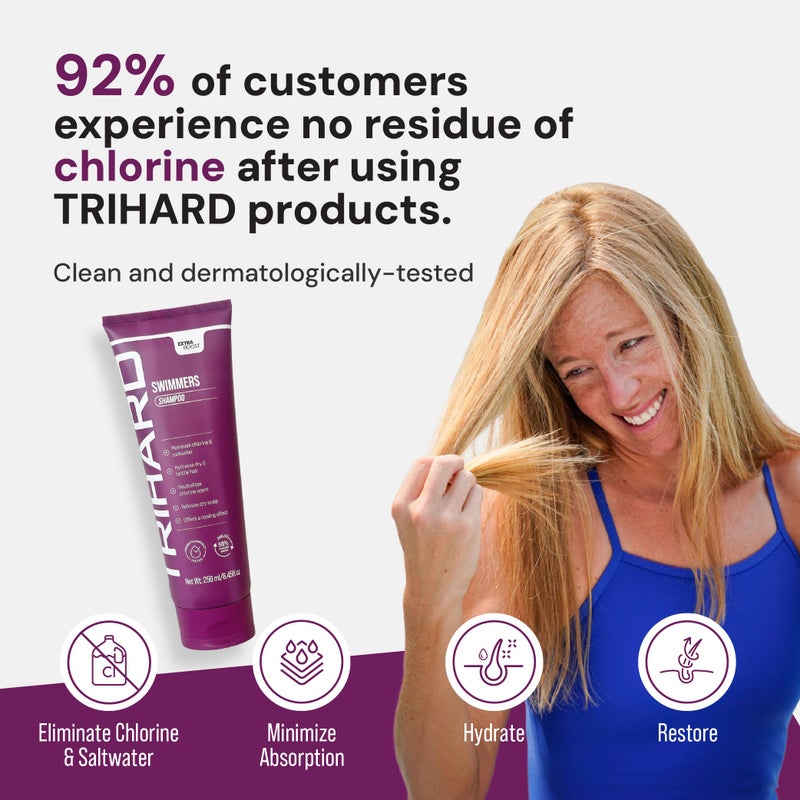 TRIHARD Chlorine Removal Swim Shampoo, Cleanse and Hydrate Hair from Pool and Ocean, Post Swim Chlorine and Hard Water Hair Protection (Pack of 2) - Image 5