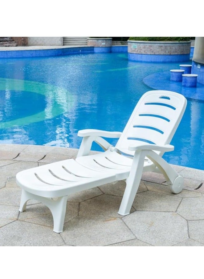 Generic Beach Chair Portable Leisure Beach Lounge Chairs Folding Chair with Adjustable Backrest Plastic Pool Bed,Adjustable Summer Sunlounger for Beach, Yard, Patio, Pool(1 Chair) ﻿  - Image 1