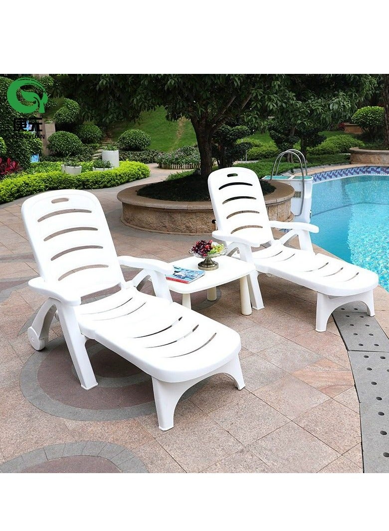 Generic Beach Chair Portable Leisure Beach Lounge Chairs Folding Chair with Adjustable Backrest Plastic Pool Bed,Adjustable Summer Sunlounger for Beach, Yard, Patio, Pool(1 Chair) ﻿  - Image 2