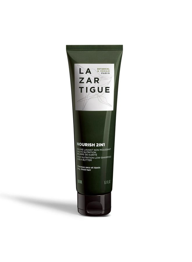 Lazartigue - Nourish 2IN1 Low Shampoo, Shea & Babassu Butters, Intensive Nourishment for Dry Hair, Vegan, Sulfate & Silicone Free, 5.1 fl.oz. - Image 1