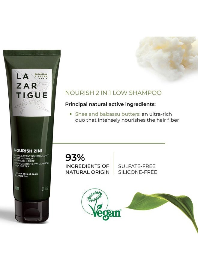 Lazartigue - Nourish 2IN1 Low Shampoo, Shea & Babassu Butters, Intensive Nourishment for Dry Hair, Vegan, Sulfate & Silicone Free, 5.1 fl.oz. - Image 1