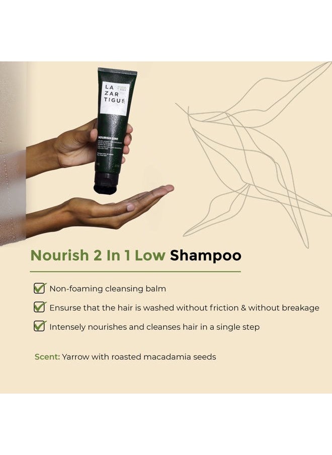 Lazartigue - Nourish 2IN1 Low Shampoo, Shea & Babassu Butters, Intensive Nourishment for Dry Hair, Vegan, Sulfate & Silicone Free, 5.1 fl.oz. - Image 1