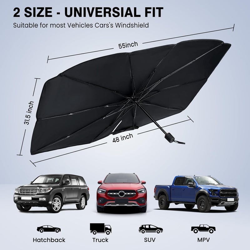 Pleneal Windshield Sun Shade Umbrella - Car Sun Shade Windshield, Foldable Car Window Shades, Reflector Sunshade Offers Ultimate Sun Protection for Hatchback, Truck, SUV, MPV - Image 2