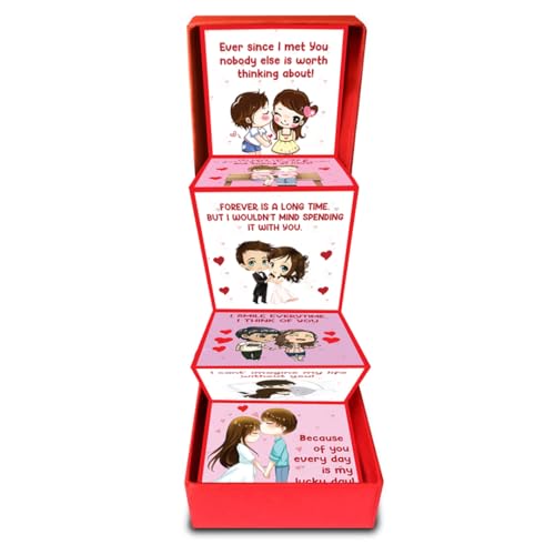 Festiko® Love Messages Popup Romantic Gift Box (8 X 8 X 2.5 cm), Love Cards Explosion Box, Romantic Explosive Box, Valentine's Day/Anniversary/Wedding - For Husband/Wife/Boyfriend/Girlfriend - Image 1