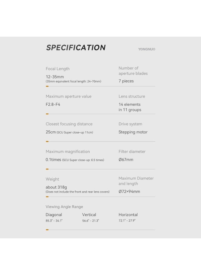 YONGNUO YN12-35mm F2.8-4M Standard Zoom Lens, ASPH Auto Focus for Micro Four Thirds Cameras Panasonic LUMIX Professional Camera Lens - Image 4