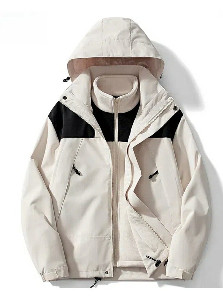 Loquat Unisex 3-in-1 Winter Coats Snow Ski Jacket Waterproof Windproof Detachable Polar Fleece Lined Jacket Ivory White 