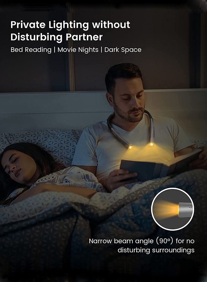 LED Neck Reading Light, Book Light for Reading in Bed, 3 Colors, 6 Brightness Levels, Bendable Arms, Rechargeable, Long Lasting, Perfect for Reading, Knitting, Camping, Repairing