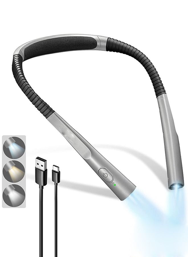 LED Neck Reading Light, Book Light for Reading in Bed, 3 Colors, 6 Brightness Levels, Bendable Arms, Rechargeable, Long Lasting, Perfect for Reading, Knitting, Camping, Repairing