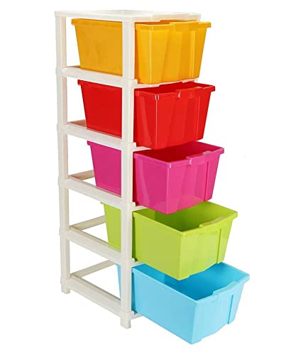 BIG CART Big Cart 5 Layer Plastic Modular Basket Drawer Chest Storage Rack System Large Stomp Multi Purpose of Trolley Fordable drawers AntiSlip Shoes organizers Box 90 x 39 x 31 cm 5 Layermulti color  - Image 1