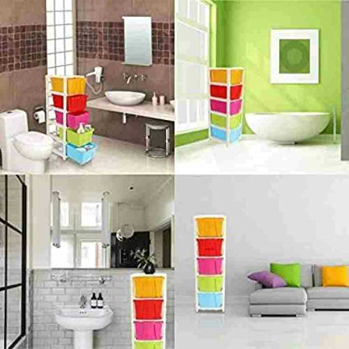 BIG CART Big Cart 5 Layer Plastic Modular Basket Drawer Chest Storage Rack System Large Stomp Multi Purpose of Trolley Fordable drawers AntiSlip Shoes organizers Box 90 x 39 x 31 cm 5 Layermulti color  - Image 4