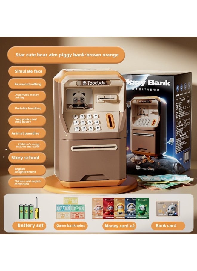 Net Red Tao Doodle Children's Piggy Bank Can Be Saved But Not In And Out Of The Piggy Bank Boys And Girls Toy Gifts Wholesale-Color:Brown Orange Atm Machine Piggy Bank [free Battery]  - Image 1