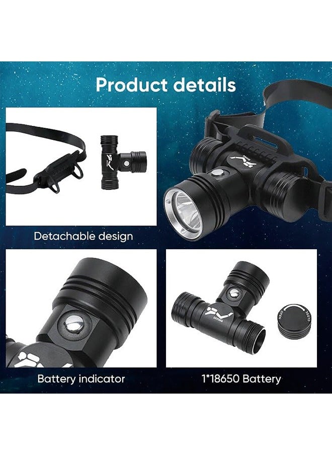 BORUIT - Diving Headlamp, Rechargeable Underwater Flashlight, 3 Modes, IPX8 Waterproof, 5.5 Hours Runtime, Scuba Dive Light with Battery and Charger - Image 1