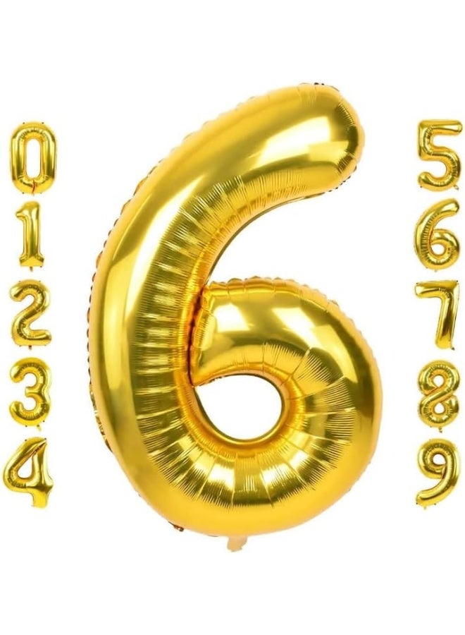 Gold Number Balloon, Large Foil Mylar Party Decoration with Numbers 0-9 (GOLD, 6)