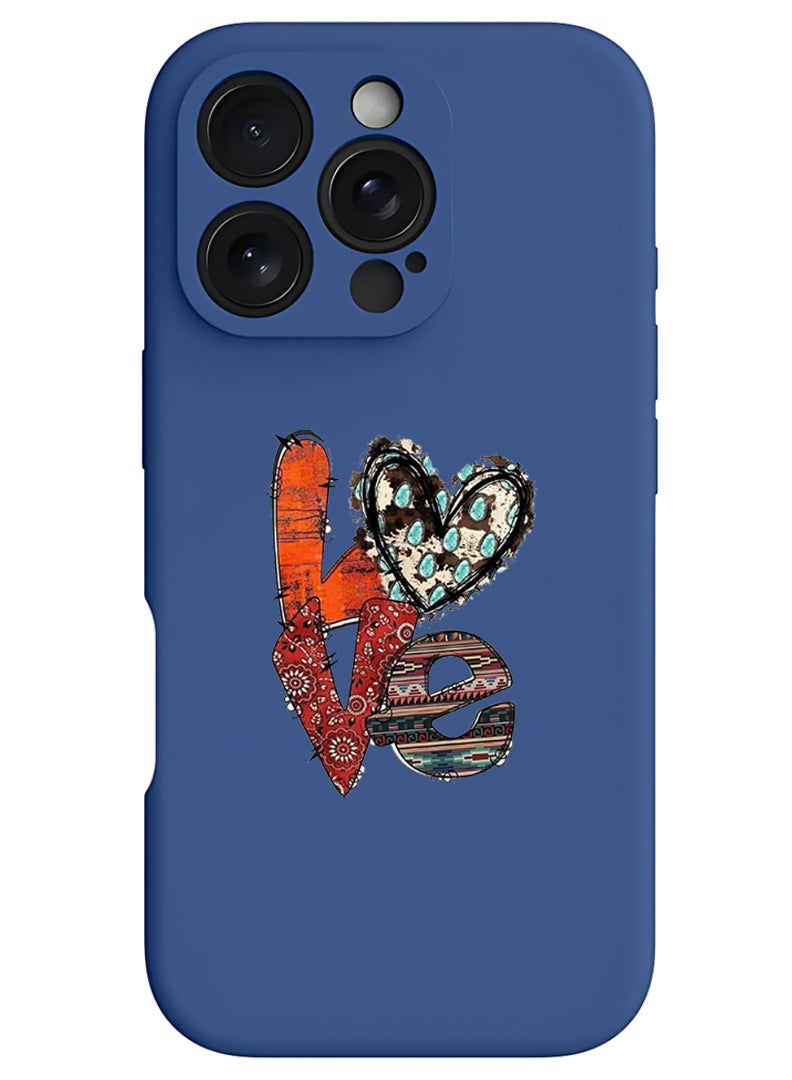 Theodor iPhone 16 Pro Blue Protective Slim Fit Case Liquid Silicone Cover with Full Body Protection Anti-Scratch Shockproof Case For iPhone - Love 2 - Image 1