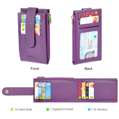 Chelmon Women's RFID Slim Card Holder Wallet: Thin Bifold with Multi-Card Case & Zipper Coin Pocket Purse (Deep Purple) - Image 3