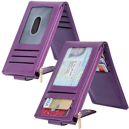 Chelmon Women's RFID Slim Card Holder Wallet: Thin Bifold with Multi-Card Case & Zipper Coin Pocket Purse (Deep Purple) - Image 2