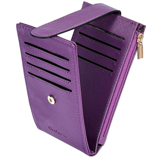 Chelmon Women's RFID Slim Card Holder Wallet: Thin Bifold with Multi-Card Case & Zipper Coin Pocket Purse (Deep Purple) - Image 1
