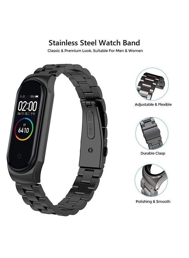 O Ozone Metal Watch Strap Compatible With Xiaomi Mi Band 6 /Mi Band 5 3 beads Stainless Steel Adjustable Smartwatch Replacement Straps for Men Women (Black) - Image 4