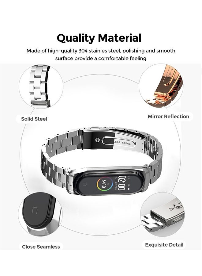 O Ozone Metal Watch Strap Compatible With Xiaomi Mi Band 6 /Mi Band 5 3 beads Stainless Steel Adjustable Smartwatch Replacement Straps for Men Women (Black) - Image 3