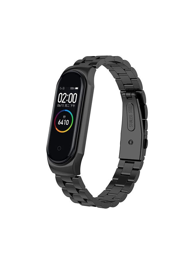 O Ozone Metal Watch Strap Compatible With Xiaomi Mi Band 6 /Mi Band 5 3 beads Stainless Steel Adjustable Smartwatch Replacement Straps for Men Women (Black) - Image 1