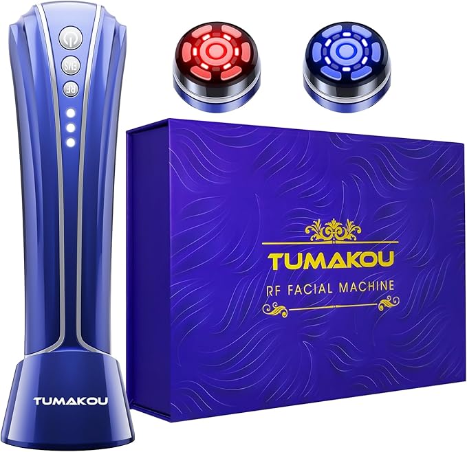 TUMAKOU جهاز شد البشرة بتقنية الترددات الراديوية TUMAKOU 4 في 1 جهاز رفع الوجه بالتيار الميكروي علاج الضوء الأحمر والأزرق جهاز رفع الوجه جهاز تدليك الوجه مضاد للشيخوخة للوجه والرقبة والعين في المنزل - Image 1