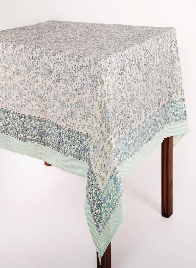 ATOSII Aster Blue 100% Cotton Square Boho Fall Tablecloth, Handblock Floral Table Cloth Linen for Kitchen Dining I Parties Wedding Outdoors Christmas Thanksgiving I Fall Home Decor 60 X 60 Inches - Image 3
