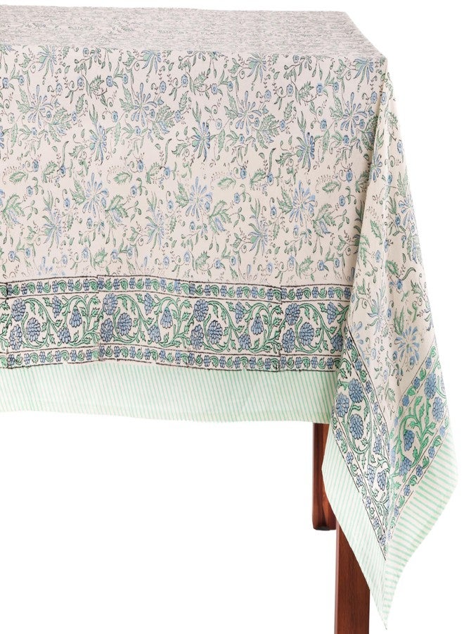 ATOSII Aster Blue 100% Cotton Square Boho Fall Tablecloth, Handblock Floral Table Cloth Linen for Kitchen Dining I Parties Wedding Outdoors Christmas Thanksgiving I Fall Home Decor 60 X 60 Inches - Image 1