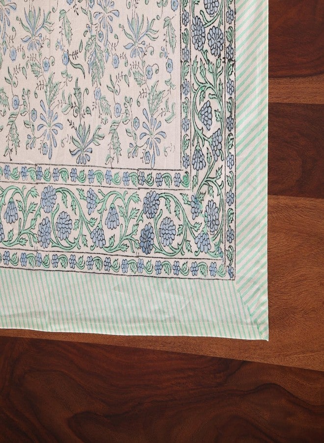 ATOSII Aster Blue 100% Cotton Square Boho Fall Tablecloth, Handblock Floral Table Cloth Linen for Kitchen Dining I Parties Wedding Outdoors Christmas Thanksgiving I Fall Home Decor 60 X 60 Inches - Image 4