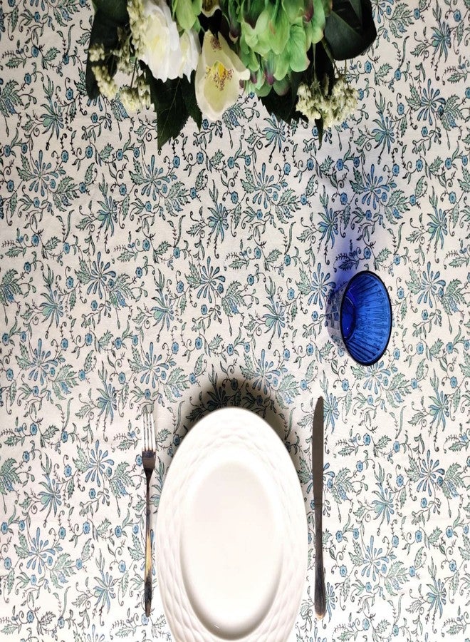 ATOSII Aster Blue 100% Cotton Square Boho Fall Tablecloth, Handblock Floral Table Cloth Linen for Kitchen Dining I Parties Wedding Outdoors Christmas Thanksgiving I Fall Home Decor 60 X 60 Inches - Image 5