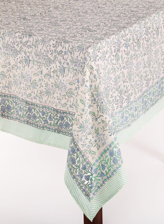ATOSII Aster Blue 100% Cotton Square Boho Fall Tablecloth, Handblock Floral Table Cloth Linen for Kitchen Dining I Parties Wedding Outdoors Christmas Thanksgiving I Fall Home Decor 60 X 60 Inches - Image 2