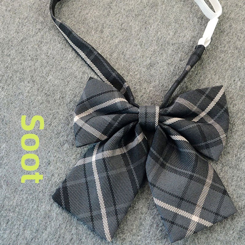 Loquat Preppy Style Cotton Black Bow Tie Checked Collar Accessory Soot - Image 1