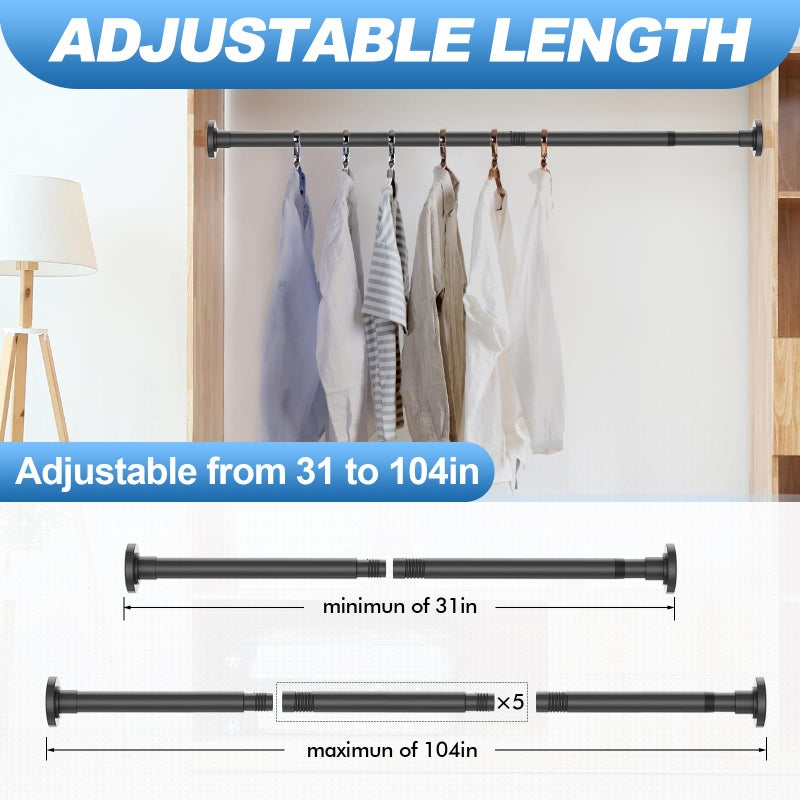 CorkLatta Black Shower Curtain Rod 31 to 104 Inch,1 Inch Diameter Adjustable Spring Tension Curtain Rod No Drilling Stainless Steel Telescoping Rod,No Rust - Image 4