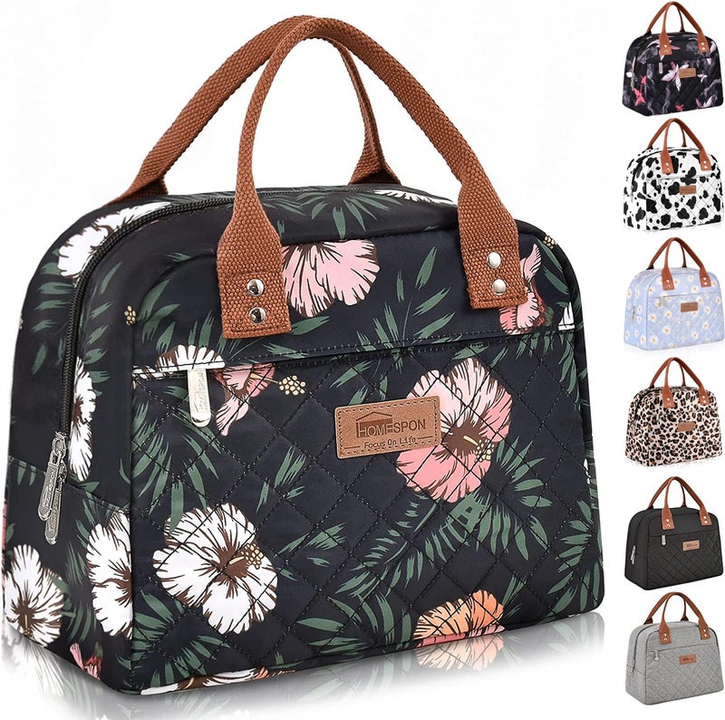 HOMESPON Insulated Lunch Bag for Women Men Adults Lunch Tote with Front Pocket Lunch Box Container Cooler Bag for Work Picnic Floral