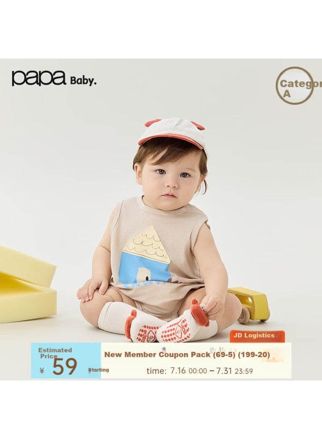 Papapapa Summer New Baby Pure Cotton Romper Boys And Girls Baby Fun Printed Crawling Suit Khaki 80Cm - Image 1