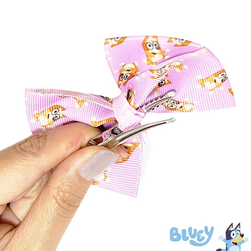 Luv Her Bluey Kids Hair Bows Hair Accessories Gift Set Bluey Hair Bow 7 Pcs 4 Inch Bow Bundle HairBows for Girls Different Bluey print on each clip Alligator Clip Ages 3 - Image 4