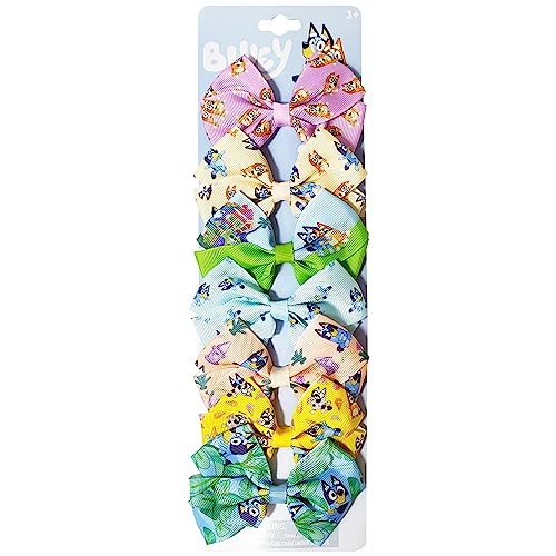 Luv Her Bluey Kids Hair Bows Hair Accessories Gift Set Bluey Hair Bow 7 Pcs 4 Inch Bow Bundle HairBows for Girls Different Bluey print on each clip Alligator Clip Ages 3 - Image 1