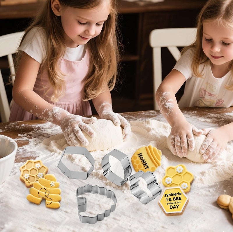 KUKIFUN 6Pack Bee Cookie Cutters Set, Beehive,Honey Jar,Winnie the Pooh,Flower Shapes Stainless Steel Biscuit Molds for Honey Bee Party Baking Muffins Sandwiches Cake Fondant Birthday Decoration - Image 5