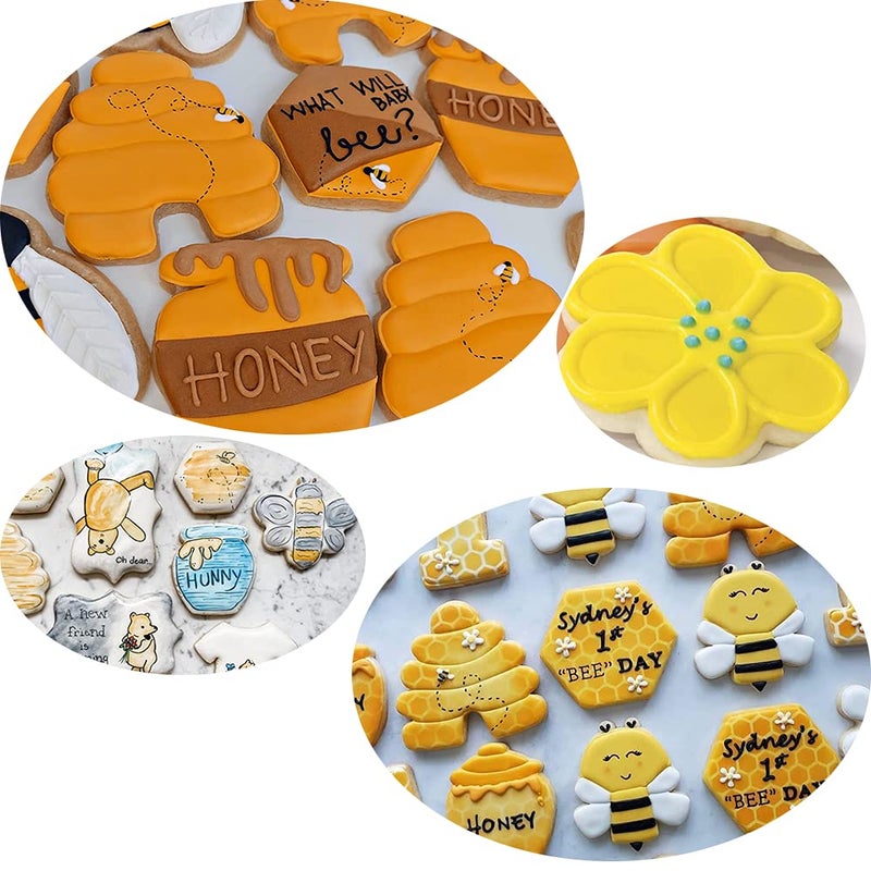 KUKIFUN 6Pack Bee Cookie Cutters Set, Beehive,Honey Jar,Winnie the Pooh,Flower Shapes Stainless Steel Biscuit Molds for Honey Bee Party Baking Muffins Sandwiches Cake Fondant Birthday Decoration - Image 3